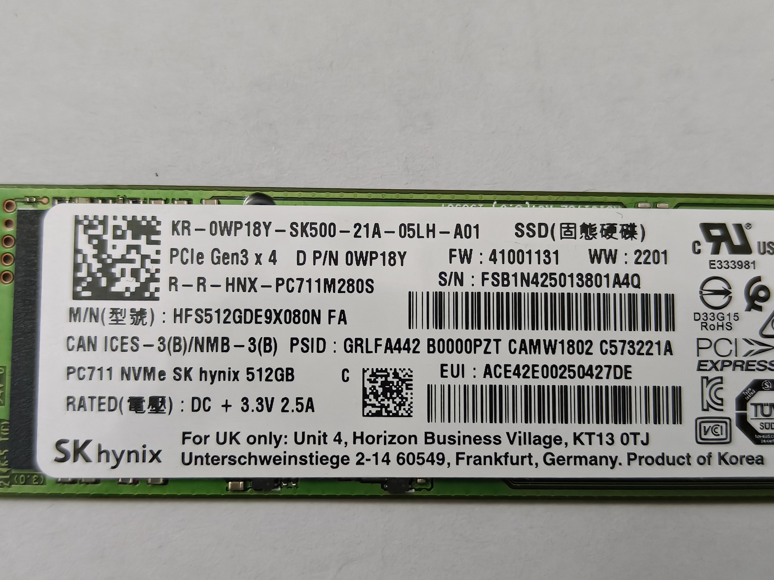 Hynix PC711 NVMe 512GB M.2 2280 PCIe SSD High Performance 99% Health Tested - Image 2