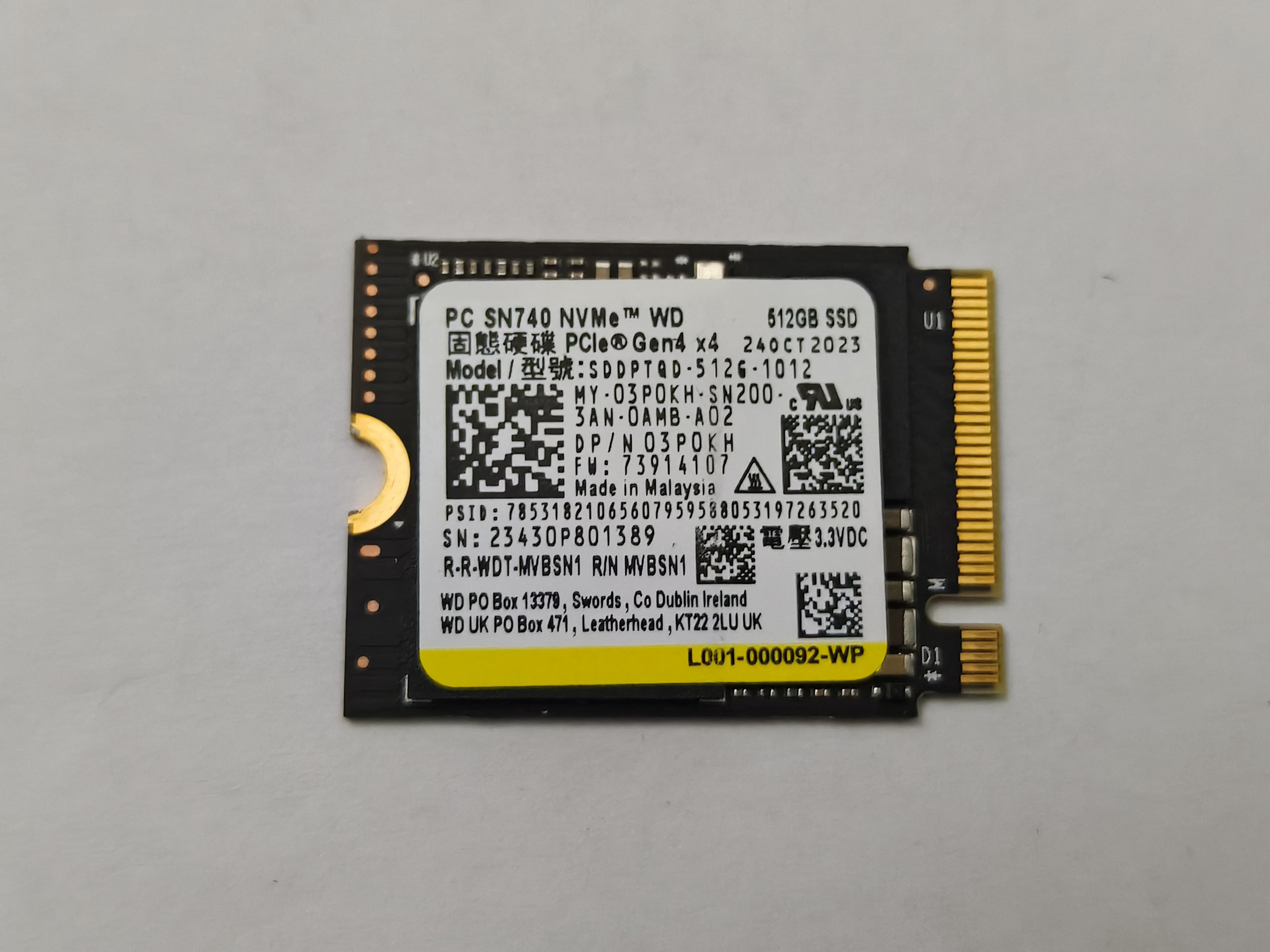 WD SN740 NVMe PCIe Gen4 512GB M.2 2230 SSD High Performance 98% Health
