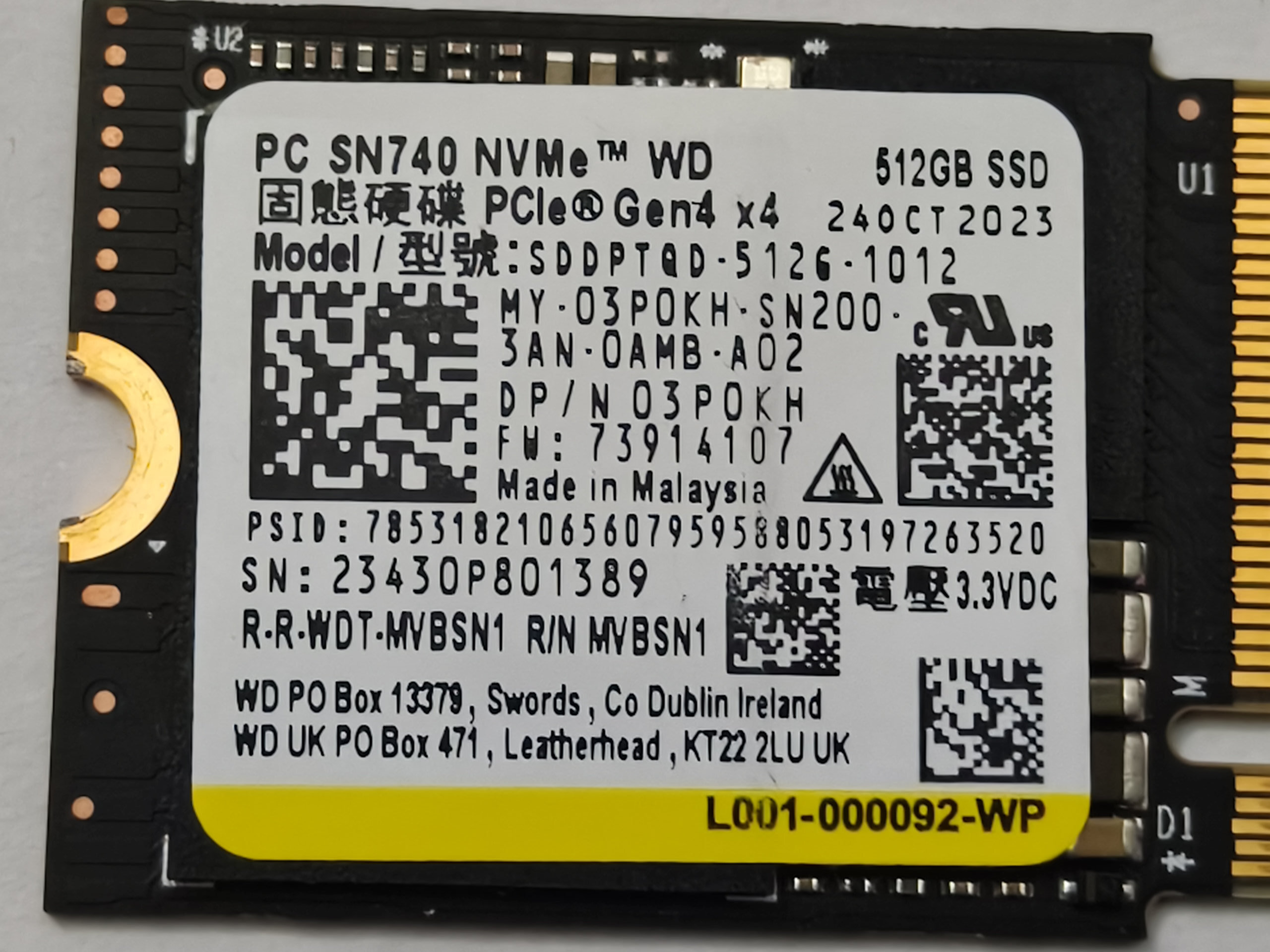 WD SN740 NVMe PCIe Gen4 512GB M.2 2230 SSD High Performance 98% Health - Image 2