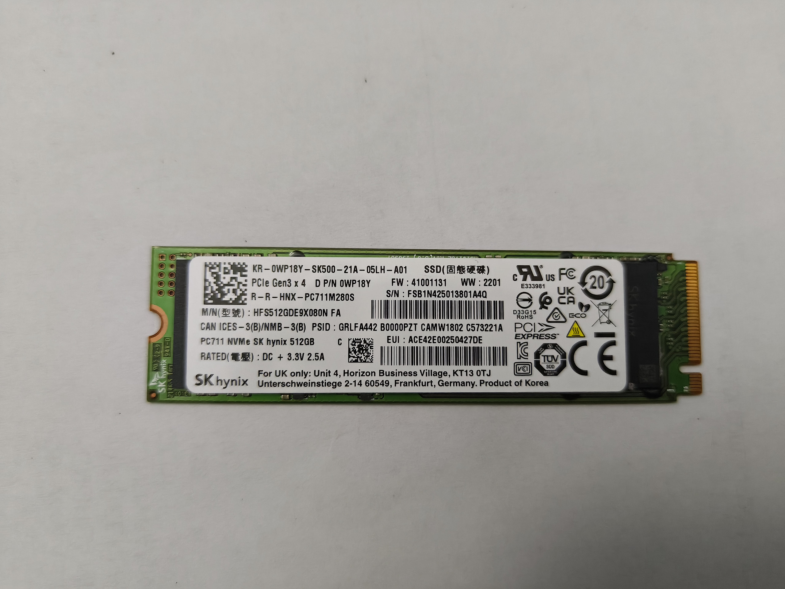 Hynix PC711 NVMe 512GB M.2 2280 PCIe SSD High Performance 99% Health Tested